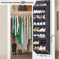 over the Door Shoe Organizer for Closet with Large Deep Pockets, Narrow Shoe Rack for Door Hanging Boots Storage, Black