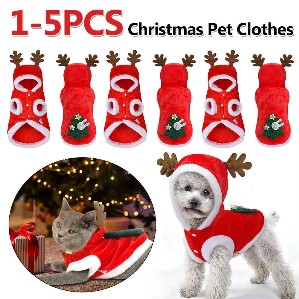1-5PCS Christmas Pet Clothes Elk Pet Dog Cold Weather Coats Winter Warm Dog Christmas Clothes for Small Dogs Cats