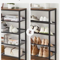 Shoe Rack for Entryway, 5 Tier Shoe Storage Shelves, 16-20 Pairs Shoe Organizer, with Sturdy Wooden Top and Steel Frame, Free Standing, Industrial, Rustic Brown and Black ULBS038B01