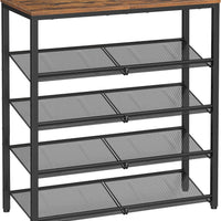 Shoe Rack for Entryway, 5 Tier Shoe Storage Shelves, 16-20 Pairs Shoe Organizer, with Sturdy Wooden Top and Steel Frame, Free Standing, Industrial, Rustic Brown and Black ULBS038B01