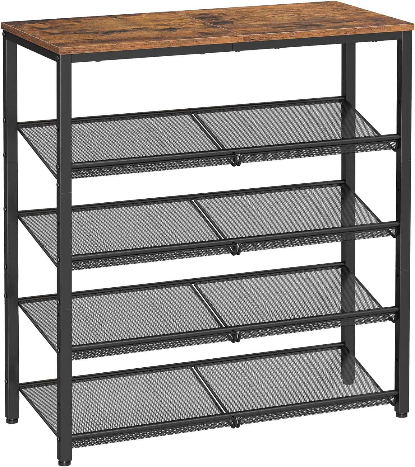 Shoe Rack for Entryway, 5 Tier Shoe Storage Shelves, 16-20 Pairs Shoe Organizer, with Sturdy Wooden Top and Steel Frame, Free Standing, Industrial, Rustic Brown and Black ULBS038B01