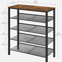 Shoe Rack for Entryway, 5 Tier Shoe Storage Shelves, 16-20 Pairs Shoe Organizer, with Sturdy Wooden Top and Steel Frame, Free Standing, Industrial, Rustic Brown and Black ULBS038B01