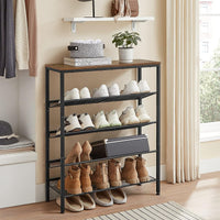 Shoe Rack for Entryway, 5 Tier Shoe Storage Shelves, 16-20 Pairs Shoe Organizer, with Sturdy Wooden Top and Steel Frame, Free Standing, Industrial, Rustic Brown and Black ULBS038B01