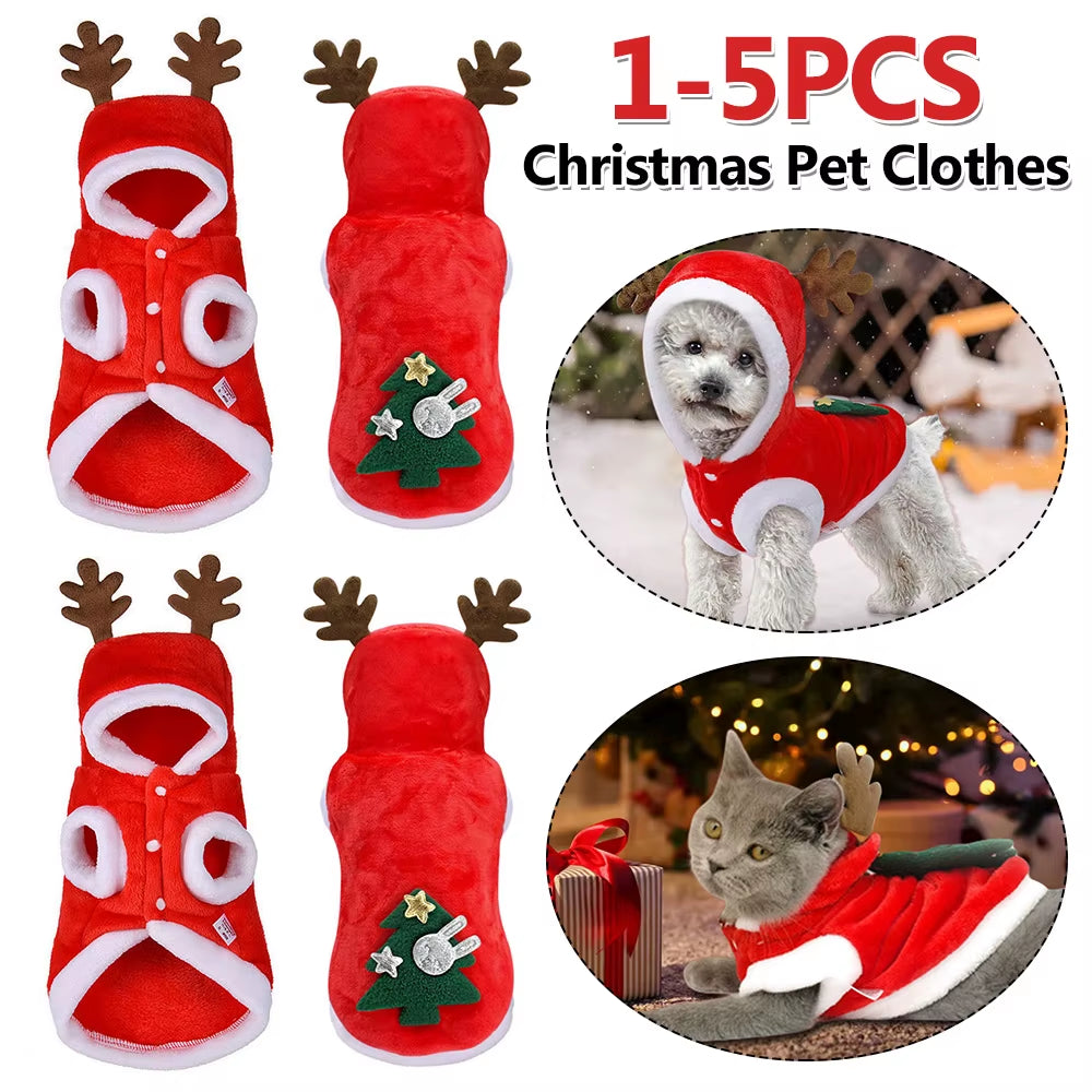 1-5PCS Christmas Pet Clothes Elk Pet Dog Cold Weather Coats Winter Warm Dog Christmas Clothes for Small Dogs Cats